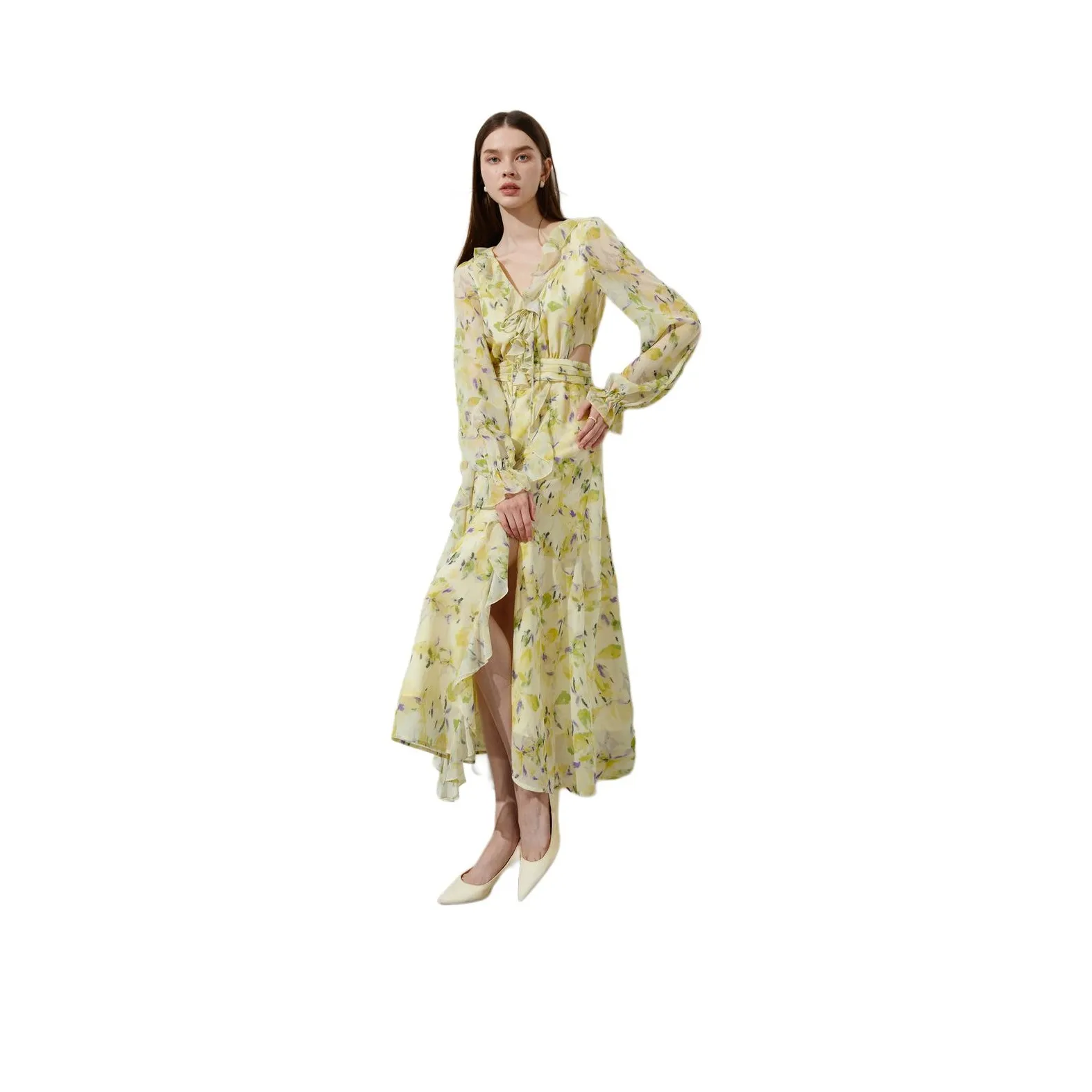 DPLAY Long Sleeved Dress Women's French Riviera Yellow