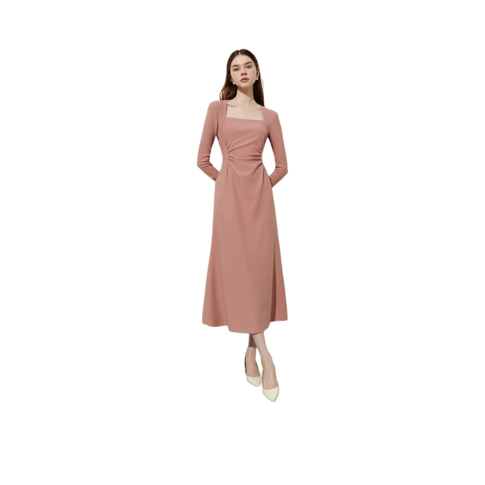 DPLAY Long Sleeved Dress Women's Gray Orange Pink