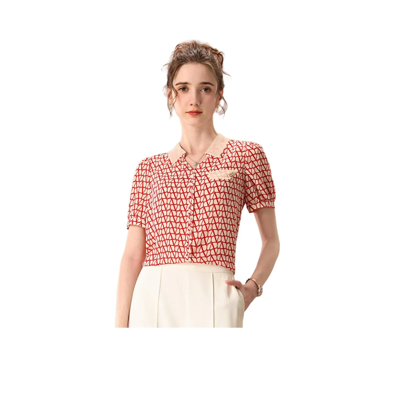 FENHONGMALI Shirts Women's Red