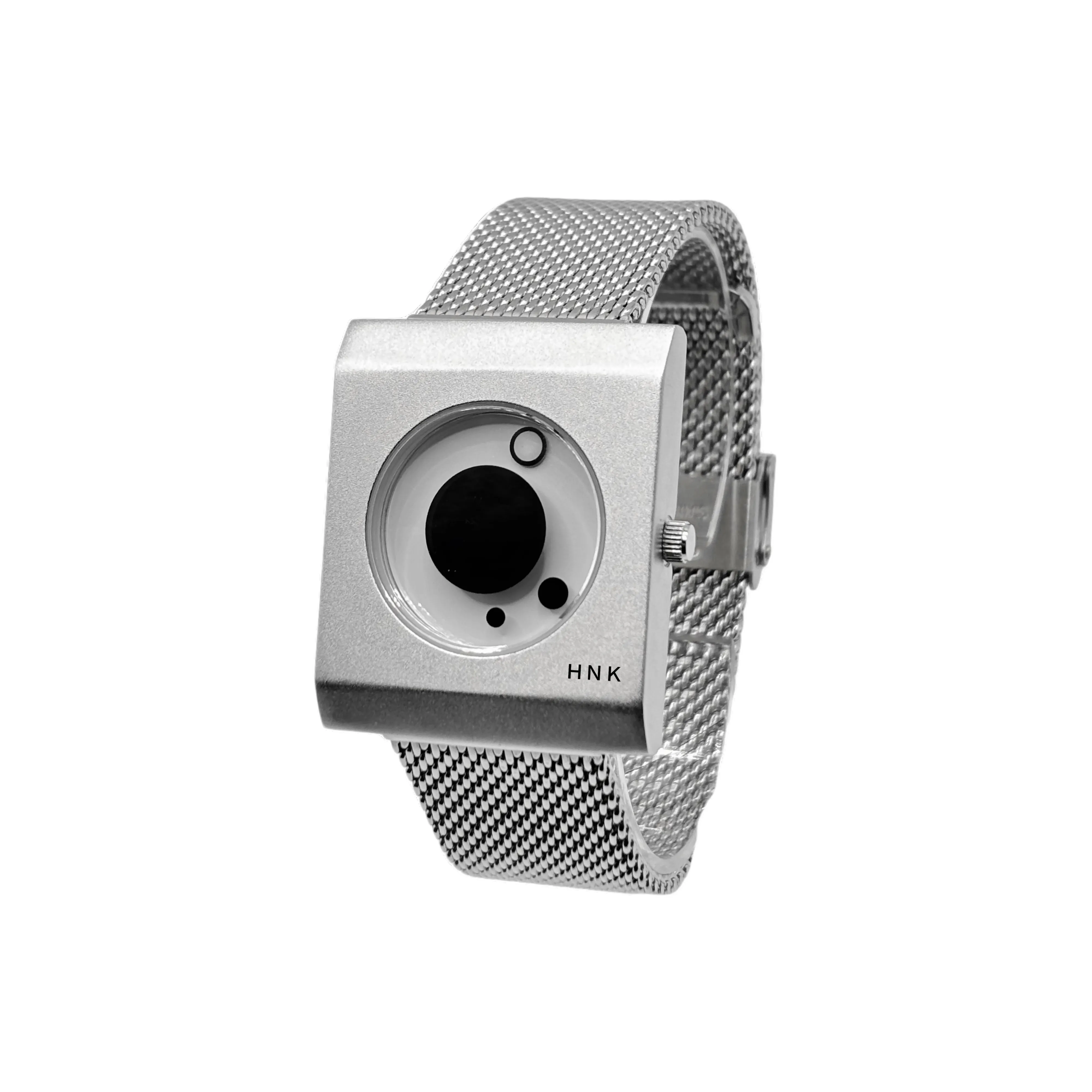 HNK Кварцевый механизм нержавеющая сталь ремешок унисекс золотой циферблат