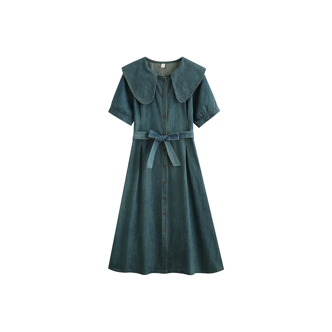 MM Винтажный синий женский короткий рукав платья