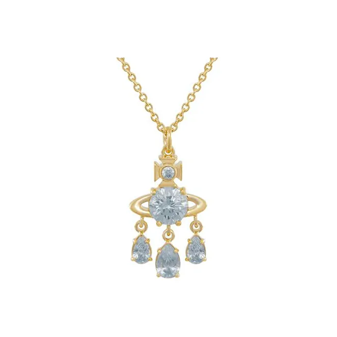 Vivienne Westwood Metal Saturn Styling Pear Shaped Pendant Necklace Unisex Gold/Light Blue