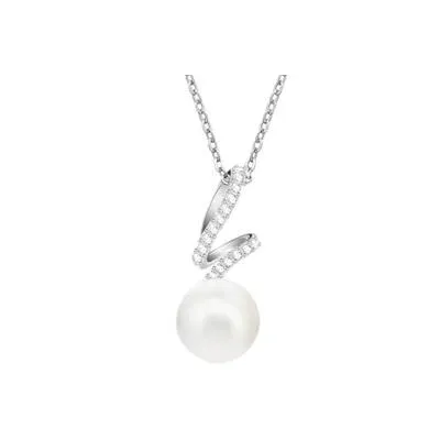 Swarovski Crystal, Pearl, Rhodium Plated Necklaces Unisex Silver