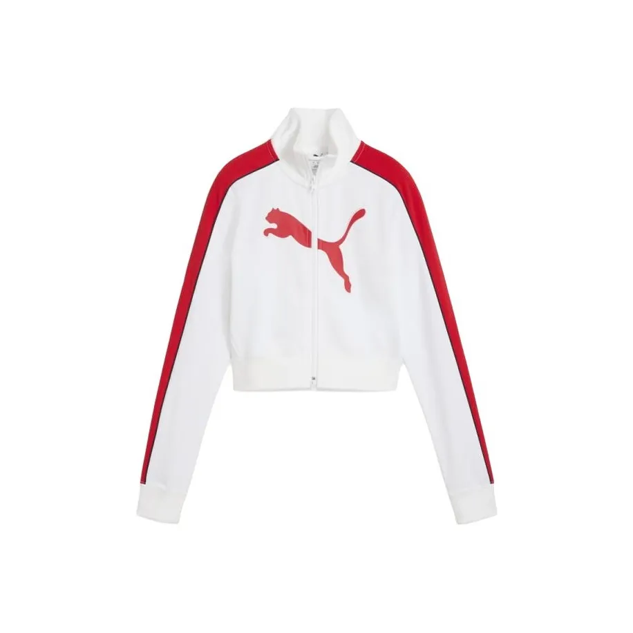 PUMA Archive Однотонный Куртки Пальто Укороченный Спортивный Одежда Женский Белый Красный