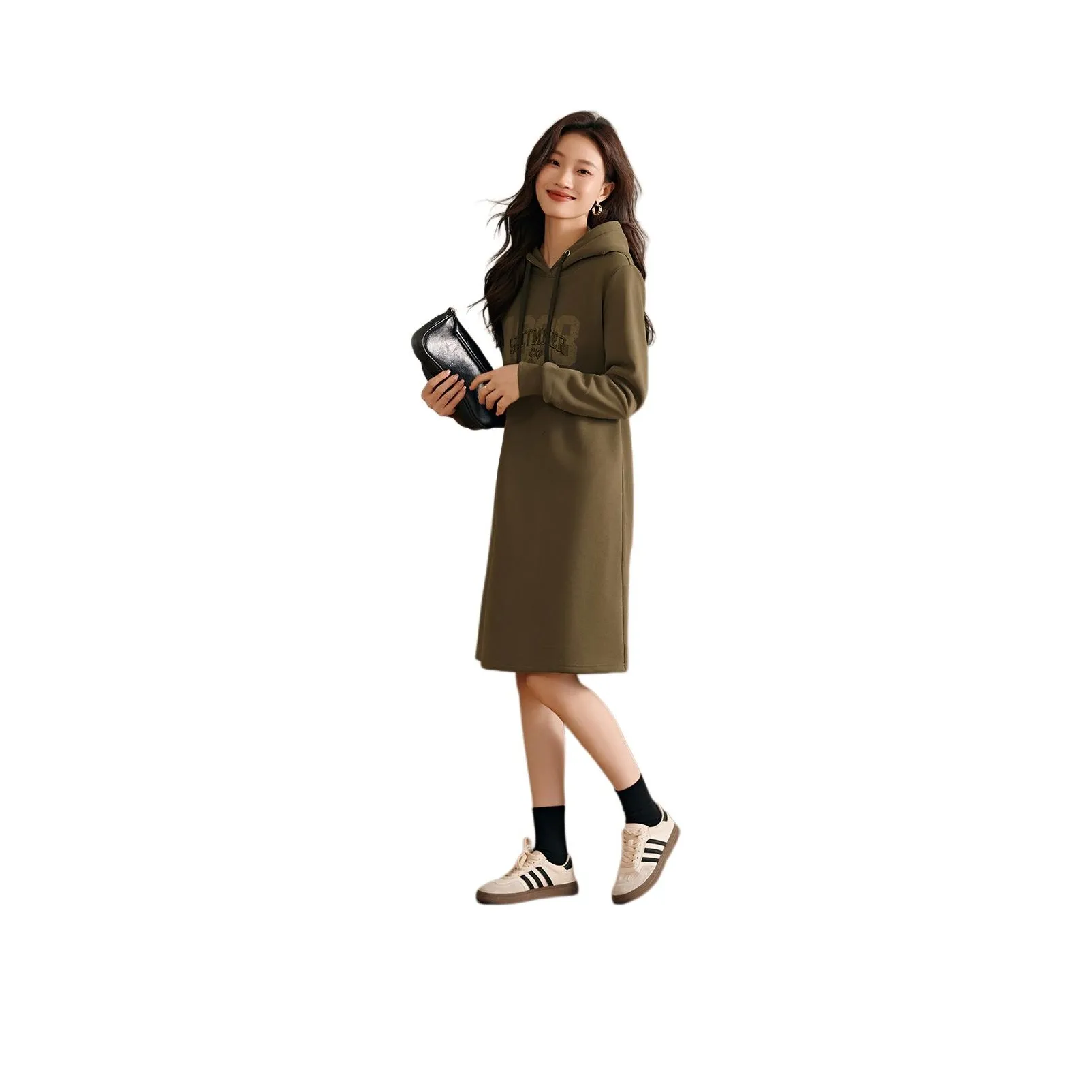 Mo Han Yi Mei Long Sleeved Dress Women's Olive Green