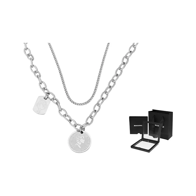MAGICPOLE Титановые стальные ожерелья унисекс серебряные