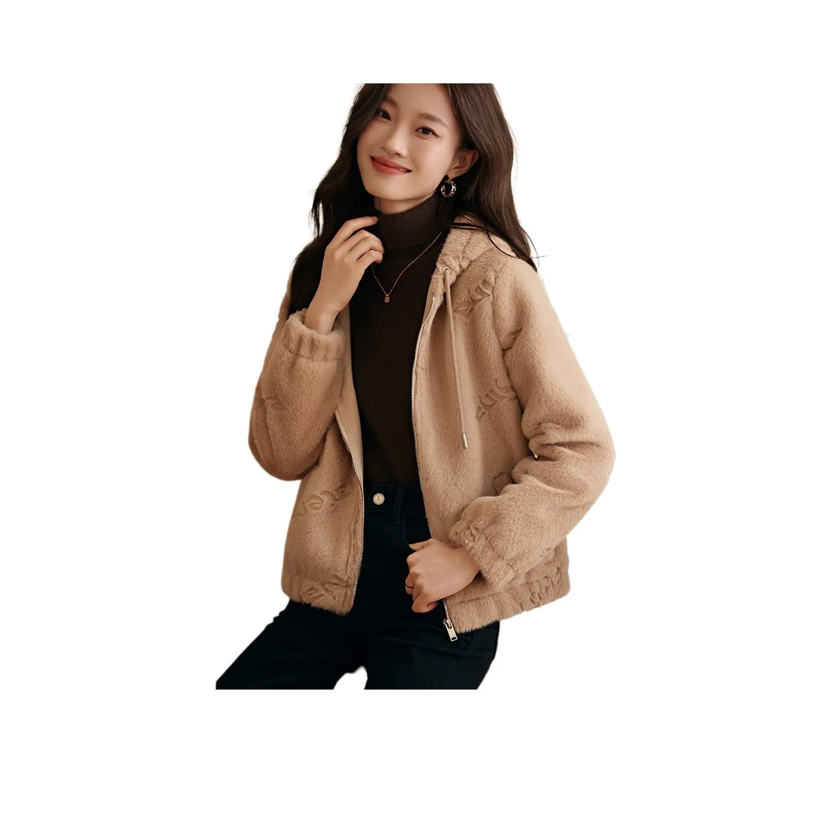 Mo Han Yi Mei Velvet feel Coat Women's Apricot