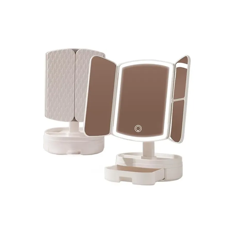 OEING Зеркало для макияжа Smart LED на стойке тройной складной регулировка яркости на 3 уровня