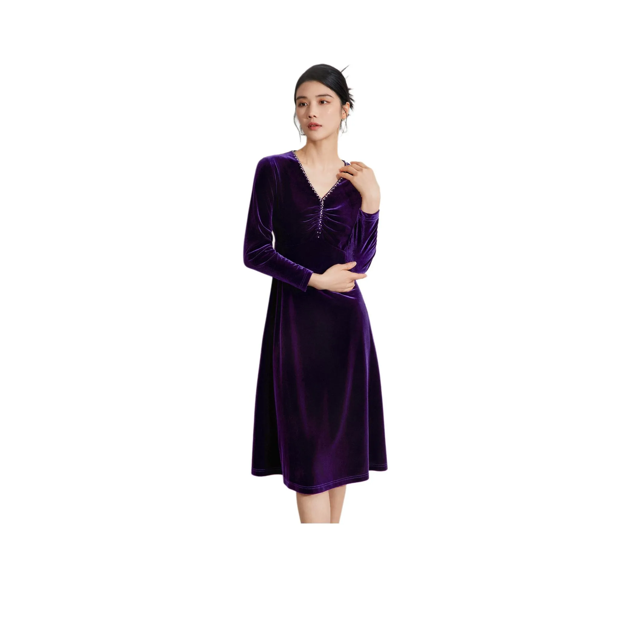 BBLLUUEE Long Sleeved Dress Women's Purple Bamboo