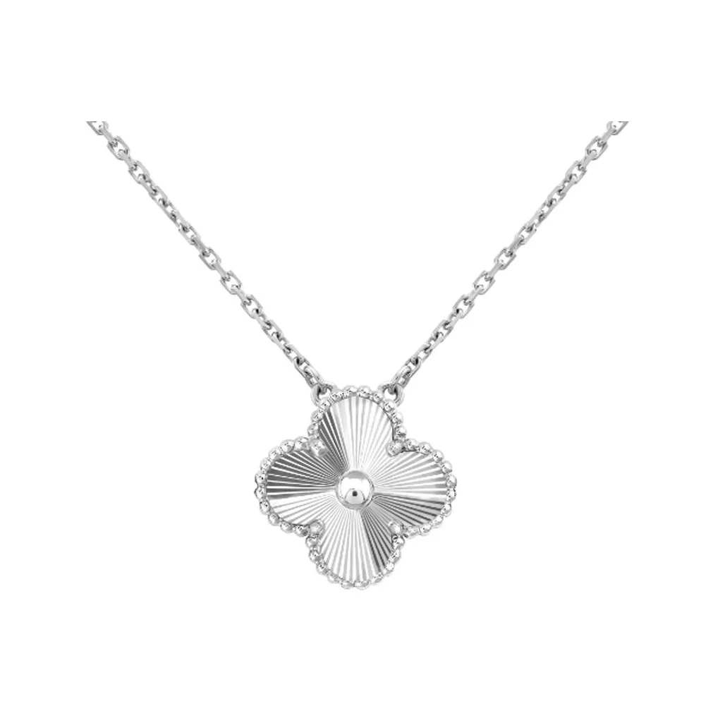 Van Cleef & Arpels Alhambra Four Leaf Lucky Series 18K White Gold Necklaces Women's Silver