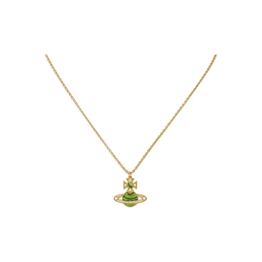 Vivienne Westwood Mother Of Pearl Saturn Styling Necklace Women's Gold/Emerald Green