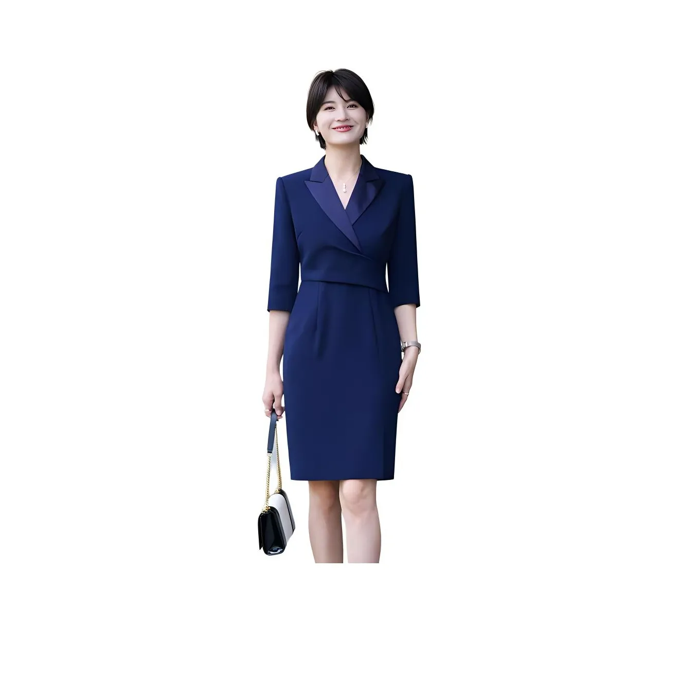 ONE SHALLOW Длинное платье с длинным рукавом женское темно-синий