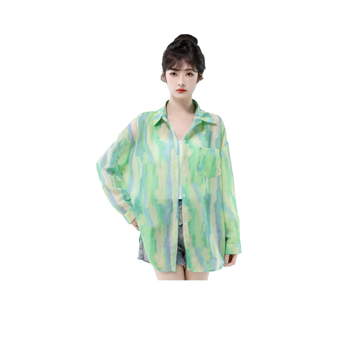 Flowers in water Зеленые Женские Рубашки