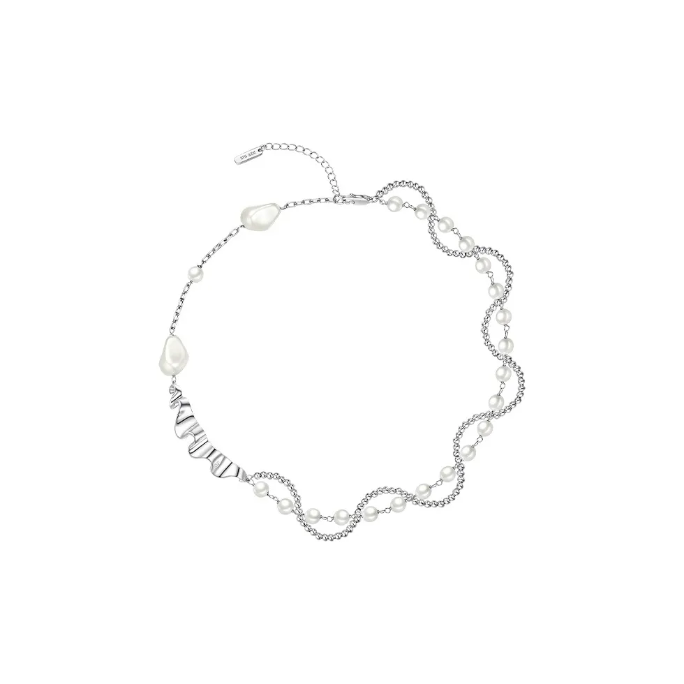 SIS ACC Медный с 18K Белое Золото Покрытие Ожерелье Baroque Pearl Унисекс