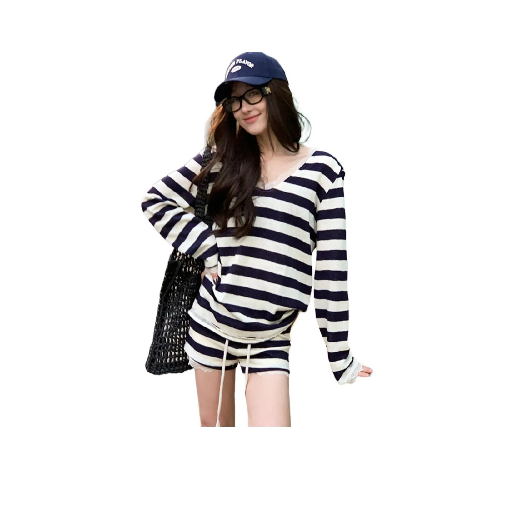 NANING9 Повседневные шорты женские синий абрикос