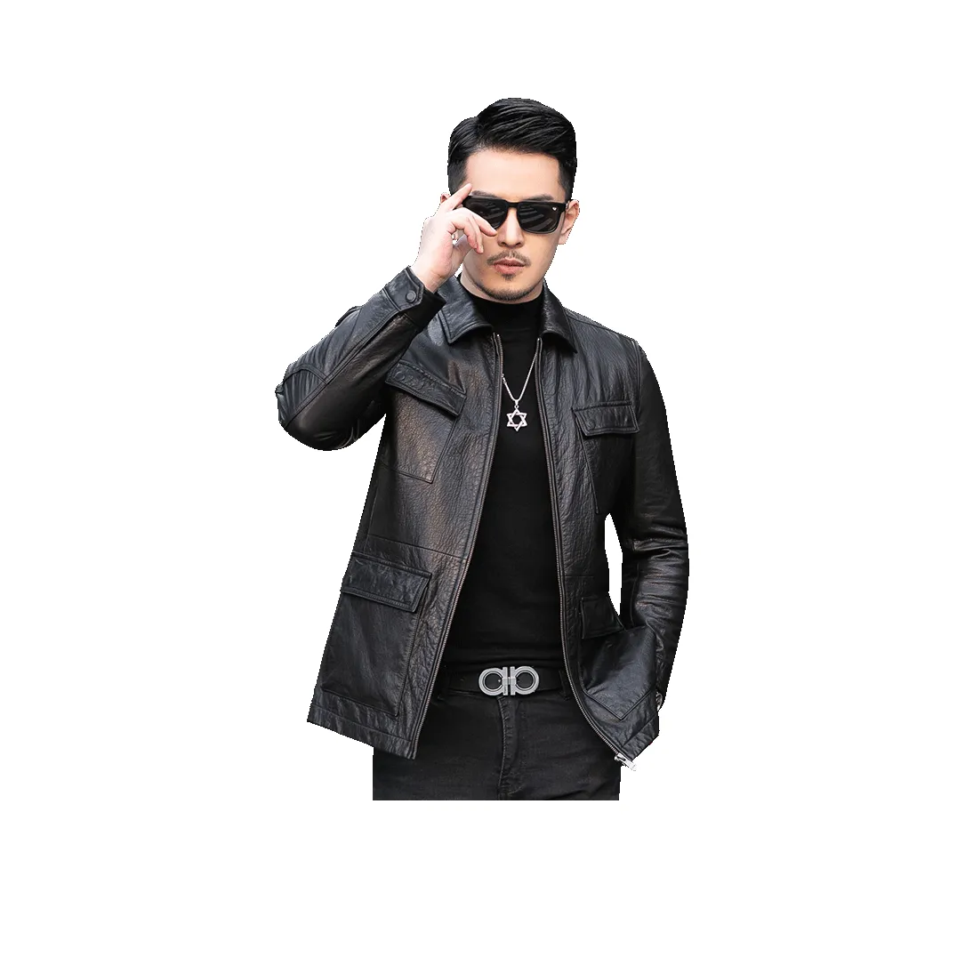 JIMU Черные Мужские Кожаные Куртки