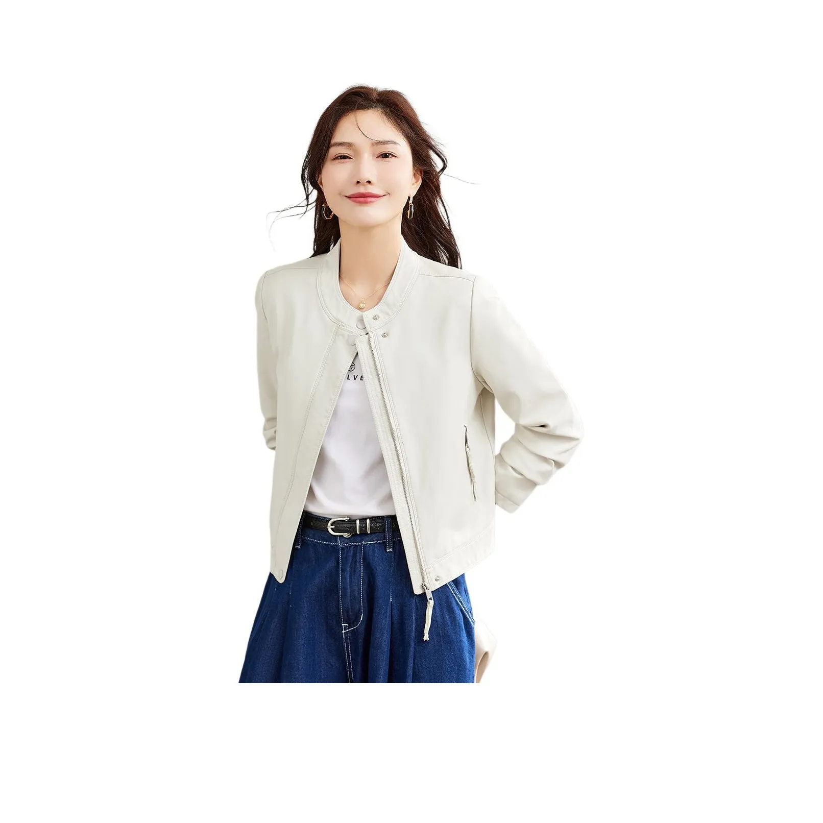 TERRE BLEUE Кожа Куртка Женская Бежевая