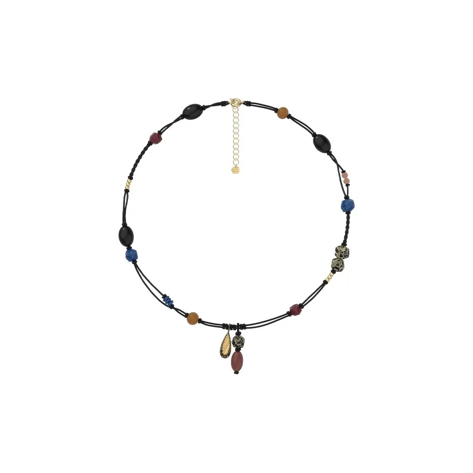GOOGMO 18K Gold Plated Copper, Black Onyx, Spot Stone Collarbone Chain Necklace Women's