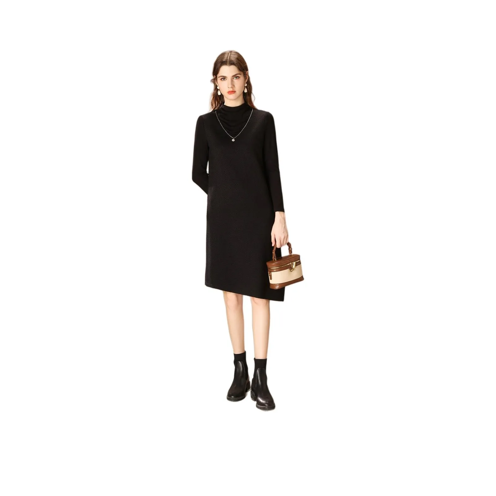 FENHONGMALI Long Sleeved Dresses Women's Black