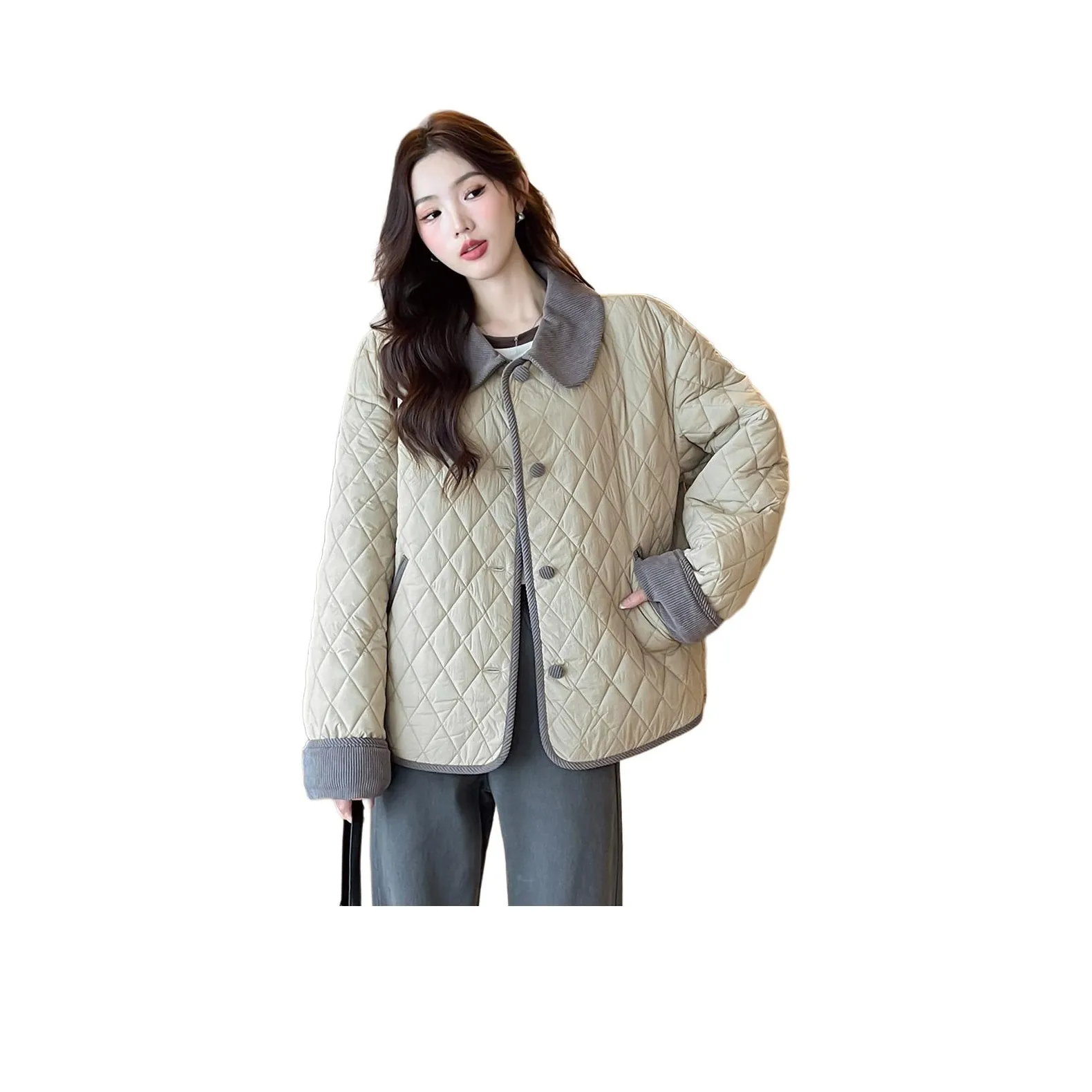 Tonlion Хлопковый пуховик женский серый зеленый