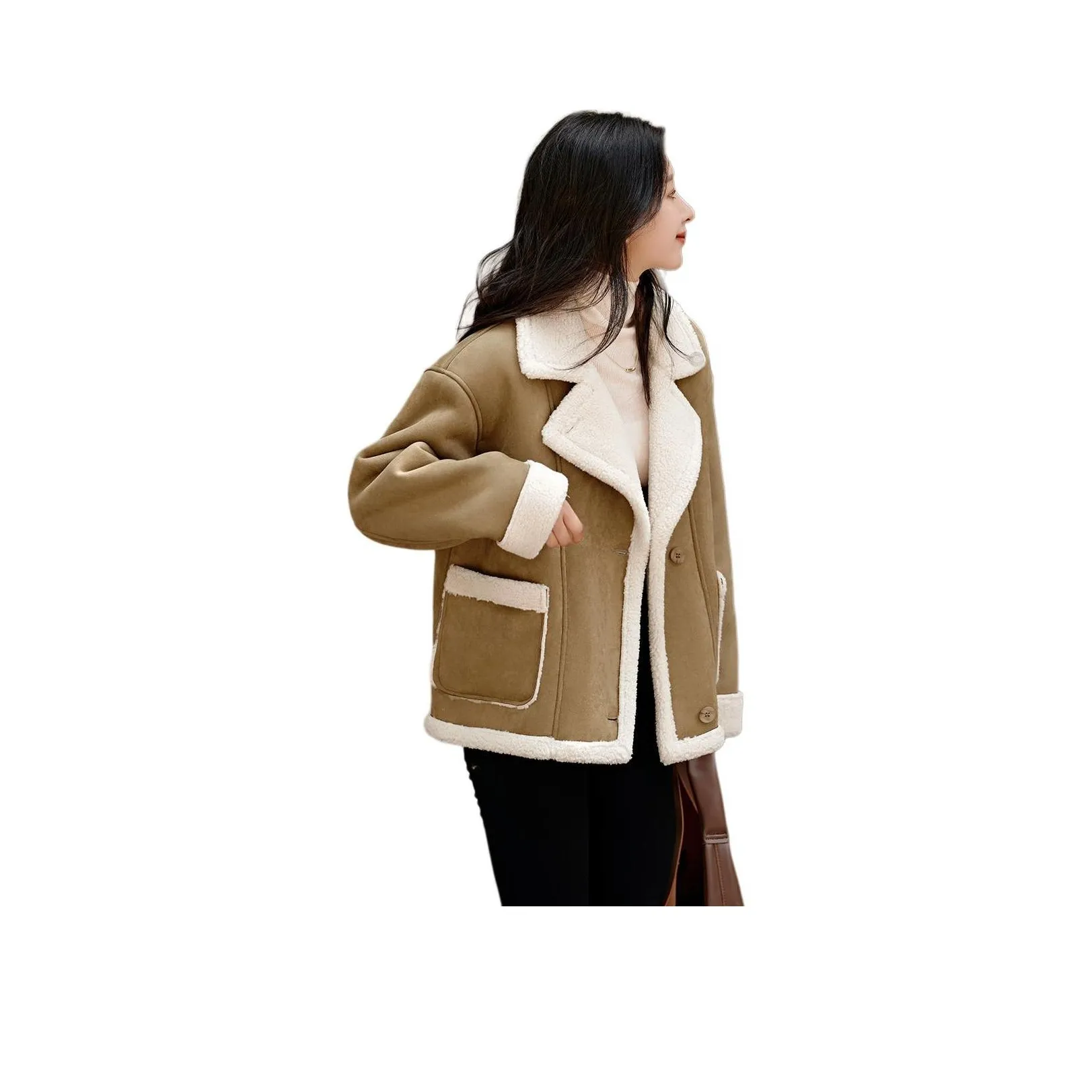 Mo Han Yi Mei Куртки и Пальто Женские Хаки Зеленый