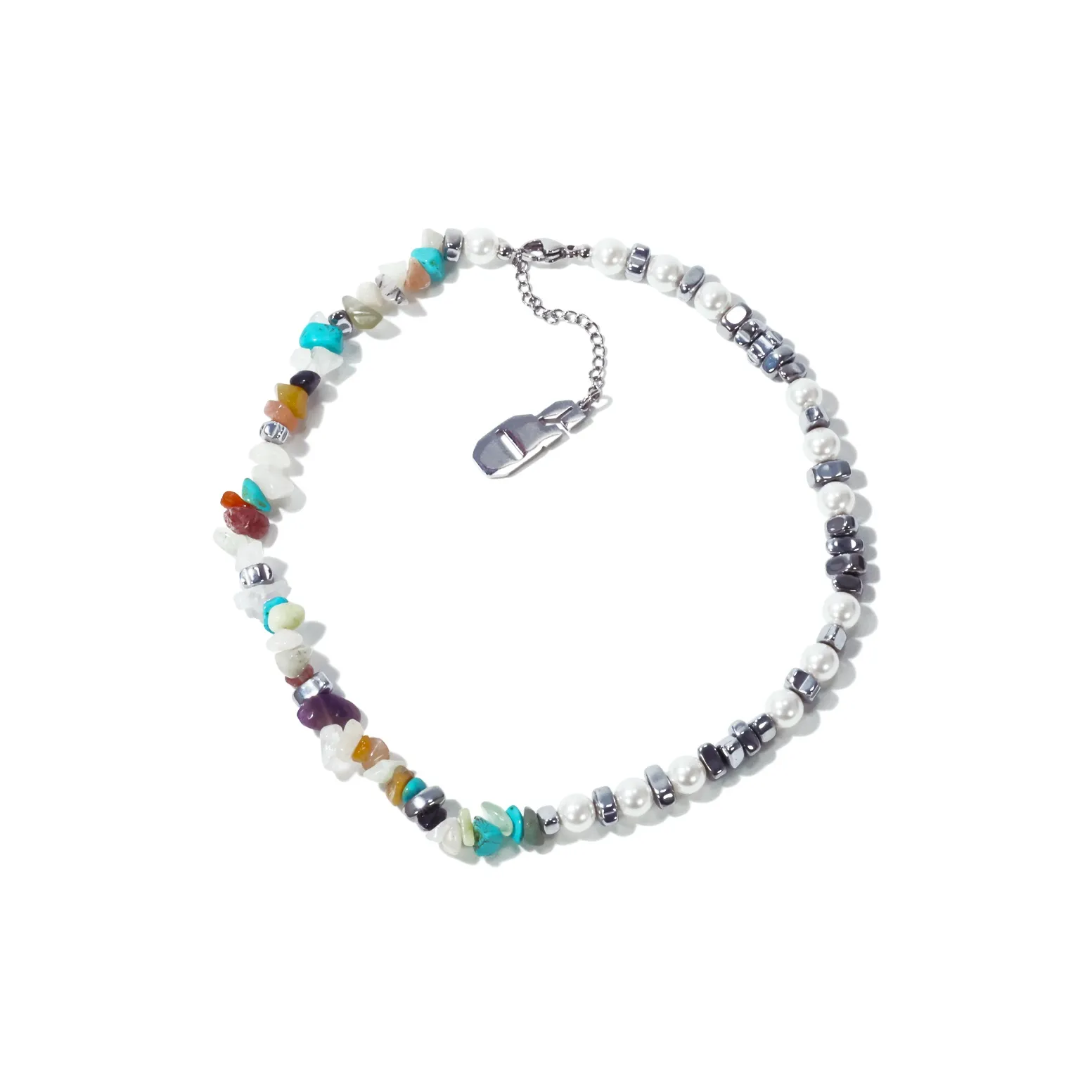 Get'em ON Многоцветные Камни Белая Раковина Бусины Серебряный Самородок Титановая Сталь Ожерелья Унисекс