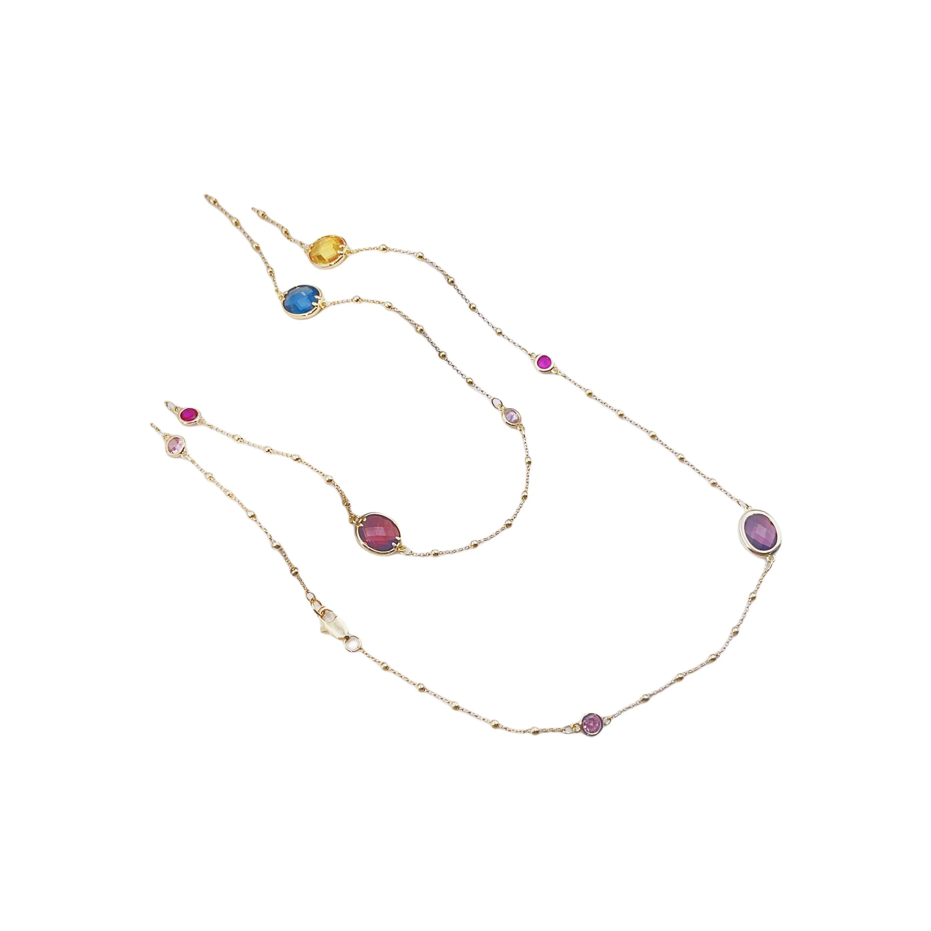 FANJI Медный Стекло Ромб Длинный Ожерелье Женские