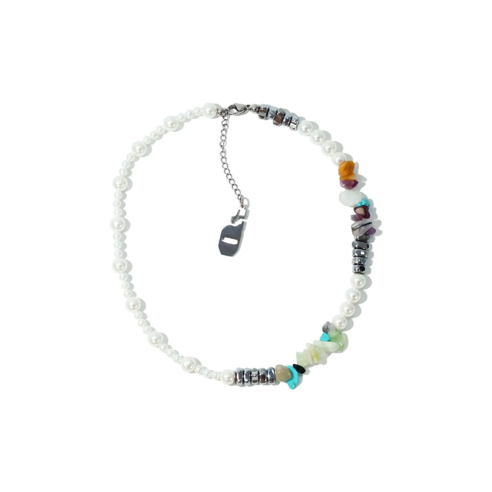 Get'em ON Смешанный Crushed Камень Белая раковина Бусины Титановая сталь Серебряный самородок Ожерелья Унисекс