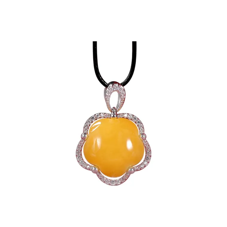 S&A S925 Silver Inlaid Amber Beeswax Jade Necklaces Women's