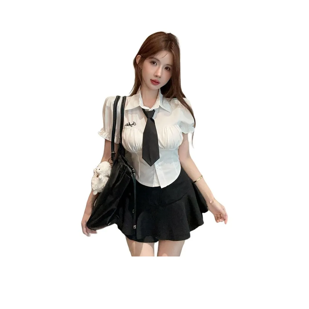 Garbege Uniforms Women's White Shirt Black Skirt Tie Clothing Sets