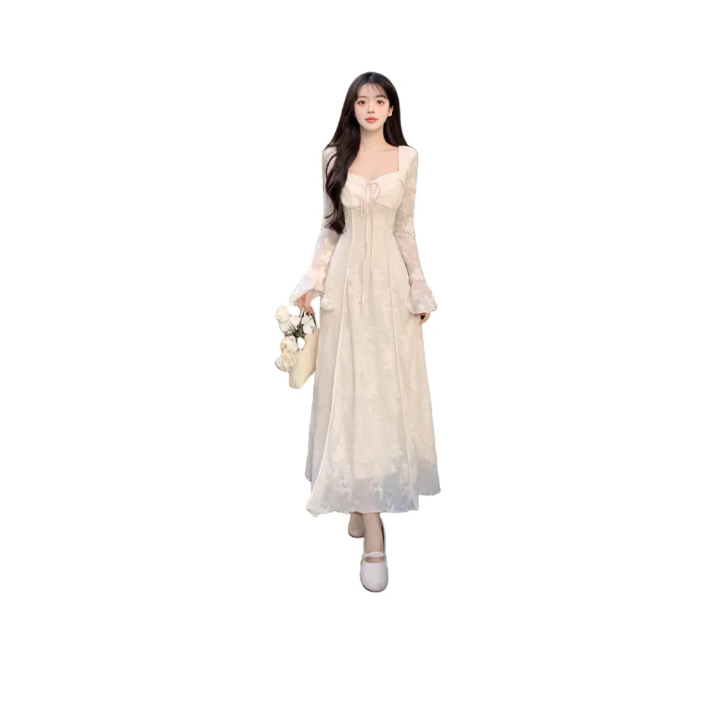 Icicofficial Long Sleeved Dress Women's Beige Apricot
