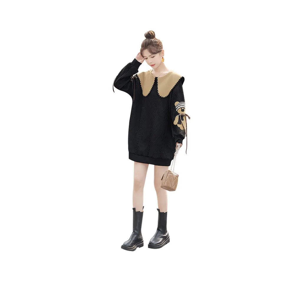 Cypress House Long Sleeved Dress Women's Black & Khaki & Khaki