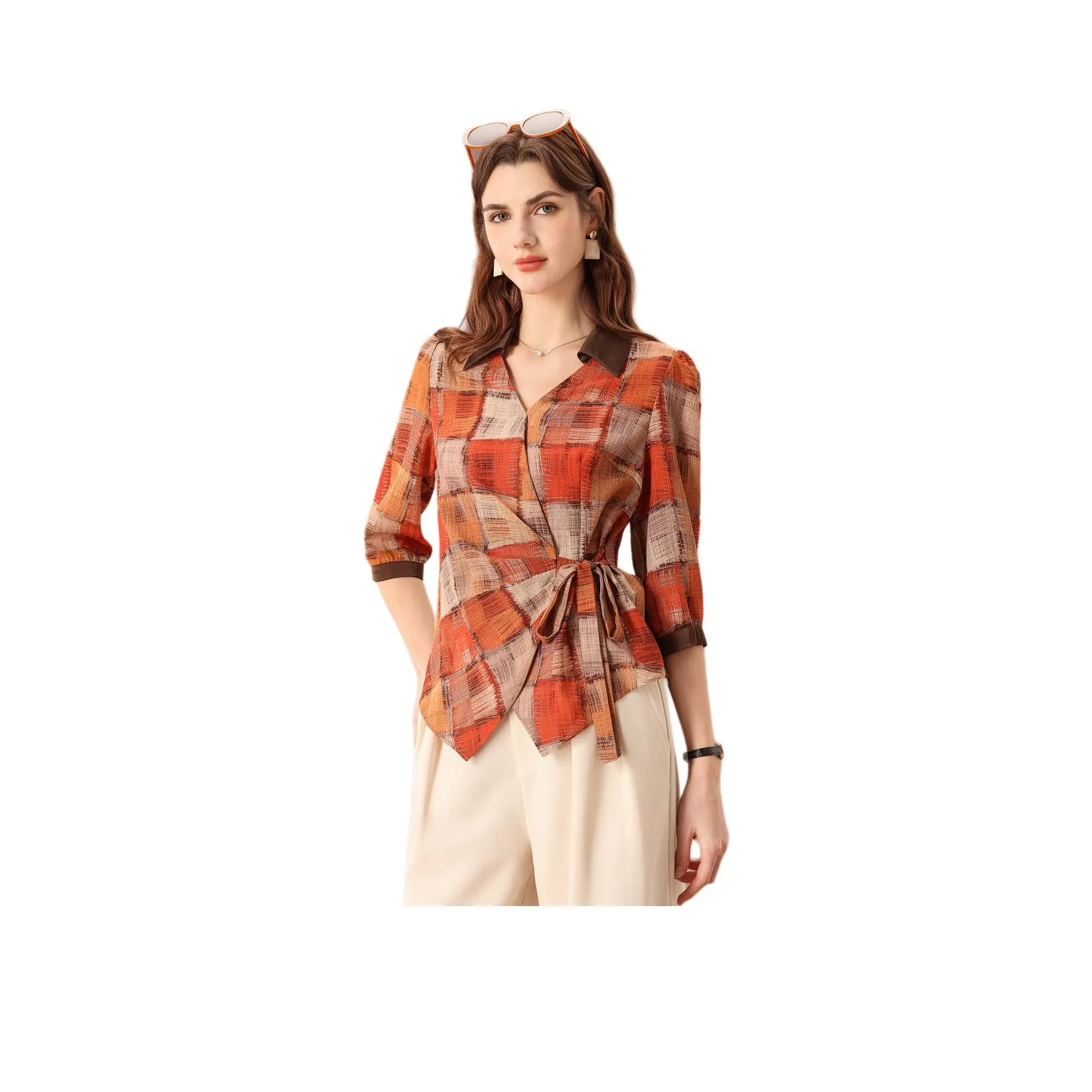 FENHONGMALI Shirt Women's Orange