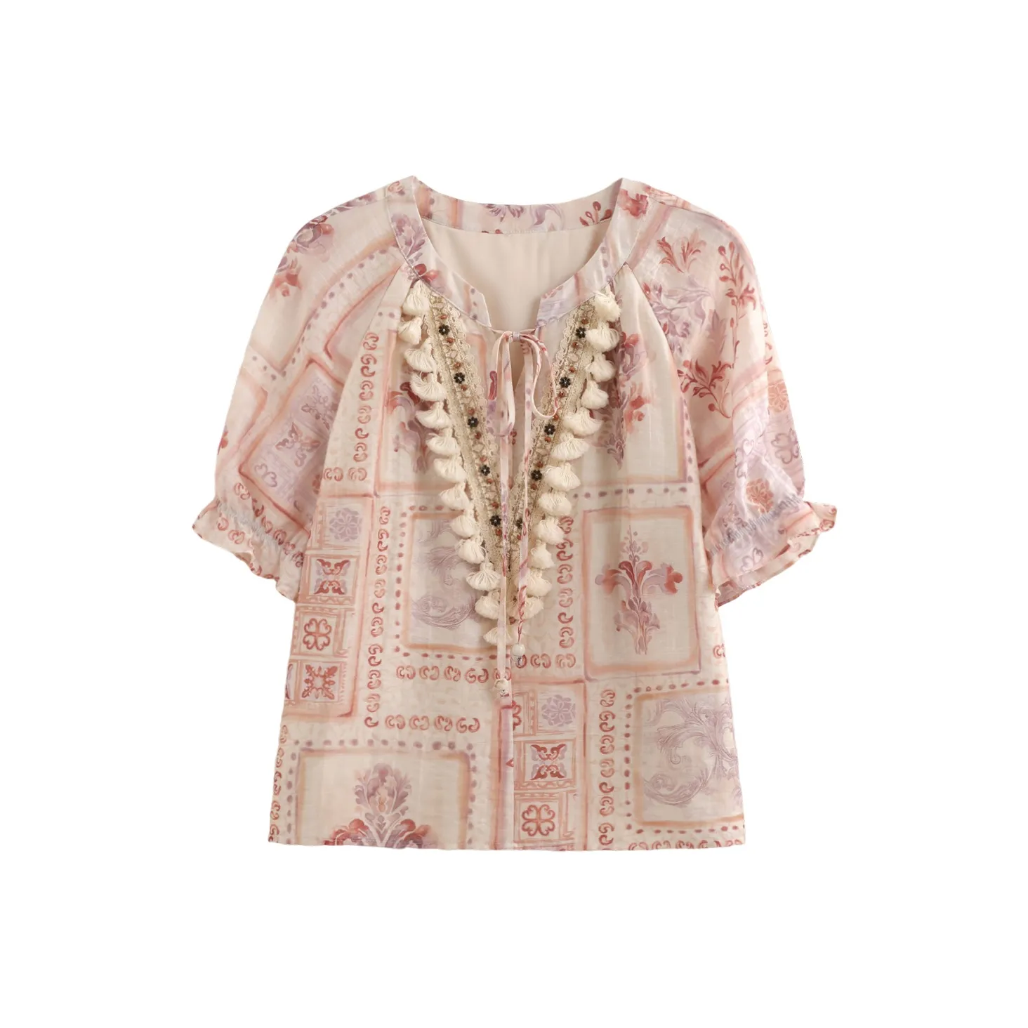 HUALISHUXIAOJIE Бежевый с принтом Женские Рубашки