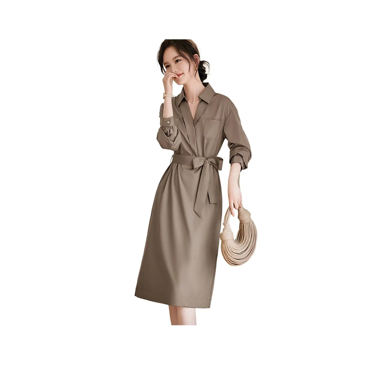 XWI Long Sleeved Dress Women's Milk Tea Coffee