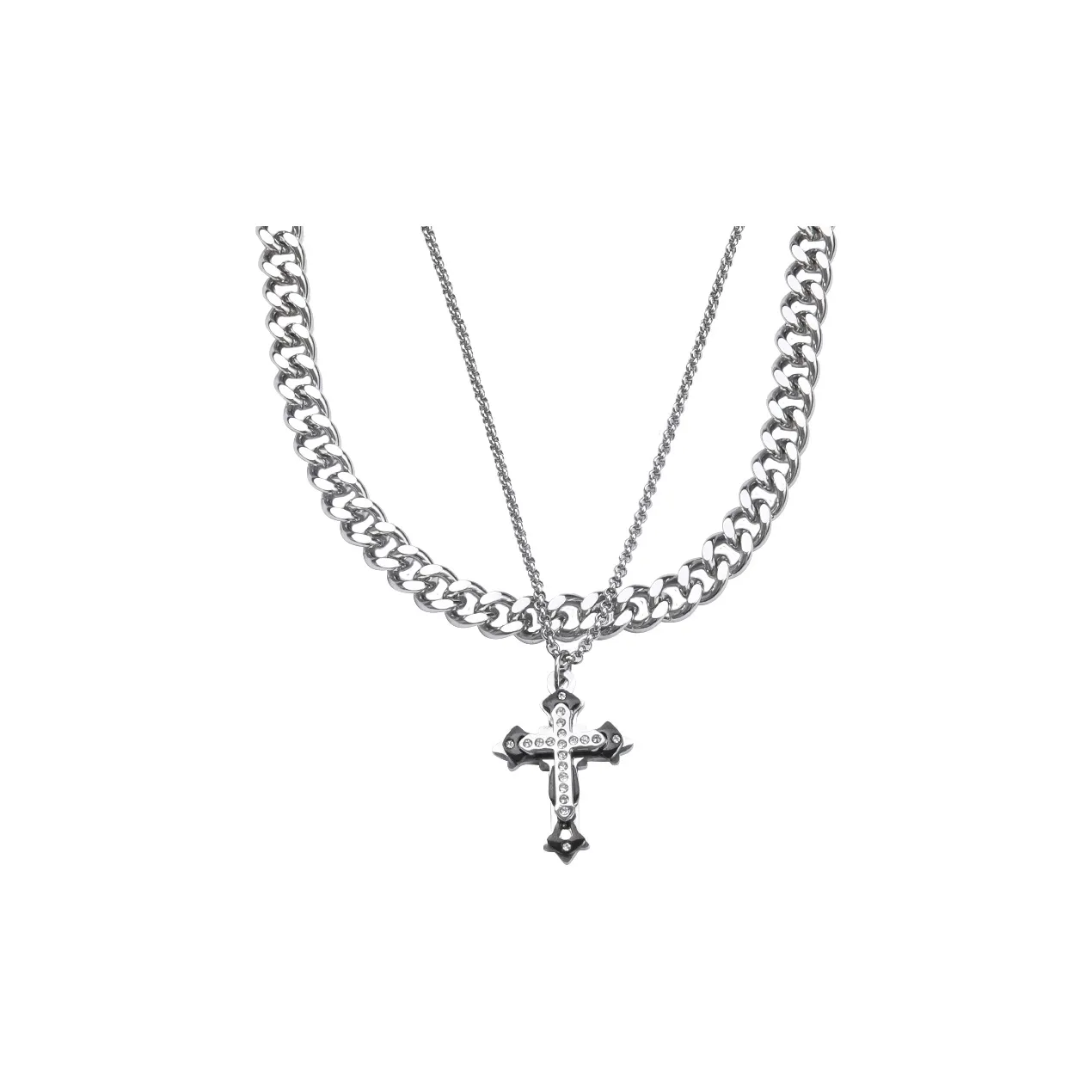 Kelanxi Титановый стальной цирконовый ожерелье унисекс серебристый черный