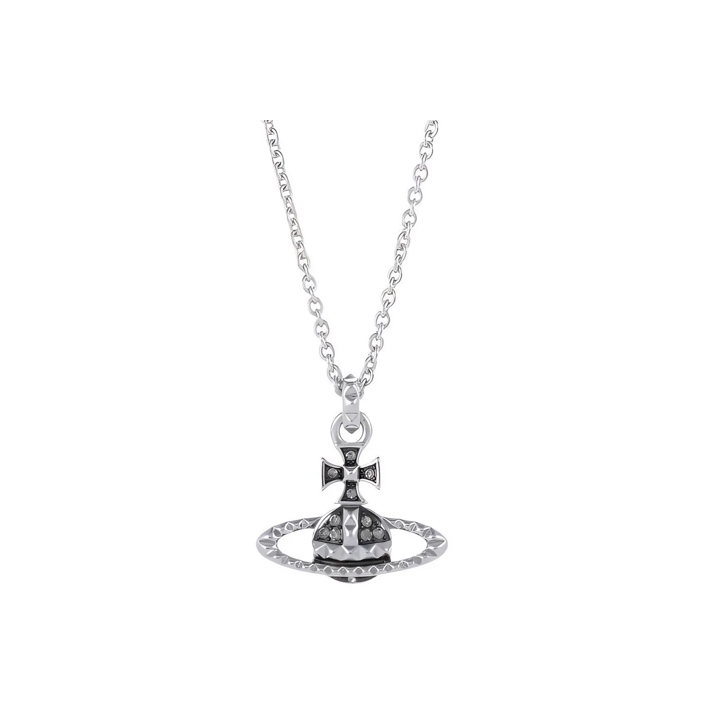 Vivienne Westwood Brass Necklaces Men's Black Sole White Zircon, Silver