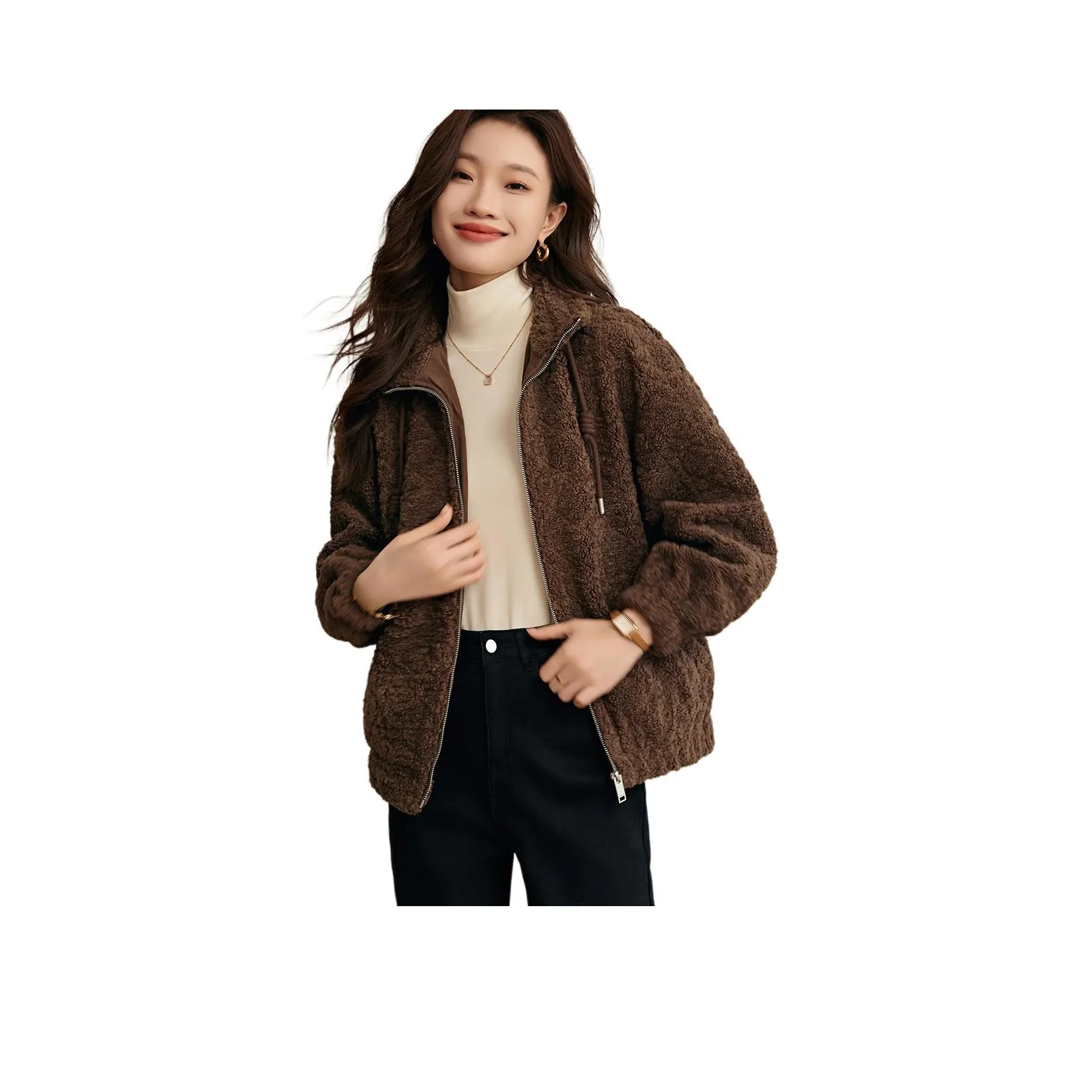 Mo Han Yi Mei Вельвет Feel Пальто Женское Кофейное