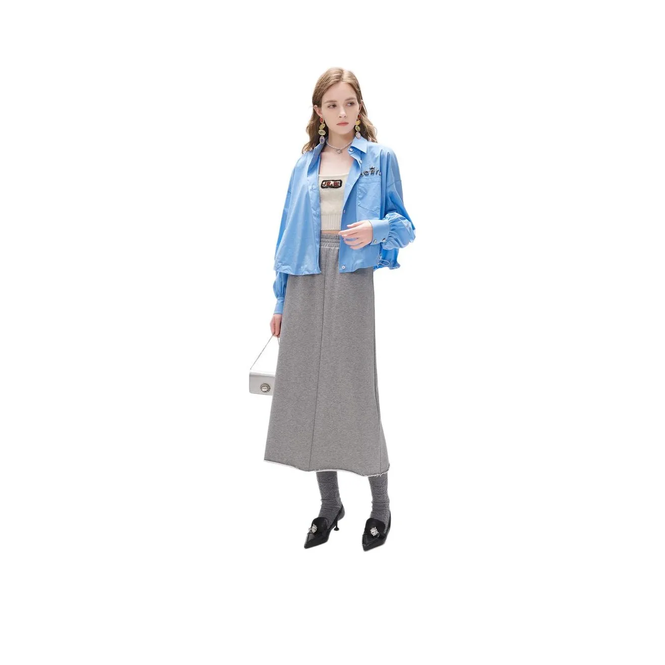 JORYAweekend Повседневный Длинный Юбка Женская Серого цвета