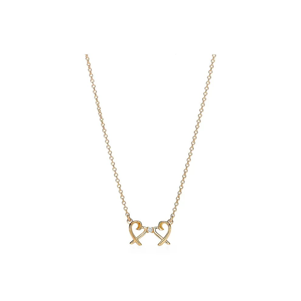TIFFANY & CO. Pre Owned 2010s 18K Rose Gold Double Loving Heart Diamond Necklace