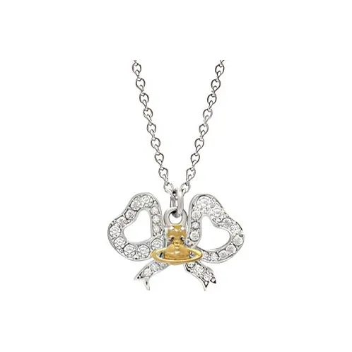 Вивьен Вествуд Металл Кристалл Латунь Saturn Logo Бант Дизайн Ожерелье Женское Серебро