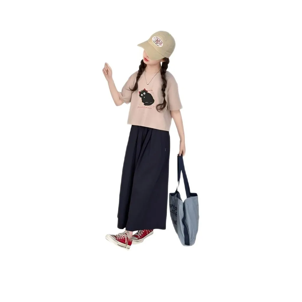 TONYBEAR Черный кот T Рубашка Хлопок Шорты-юбка Комплект Одежды