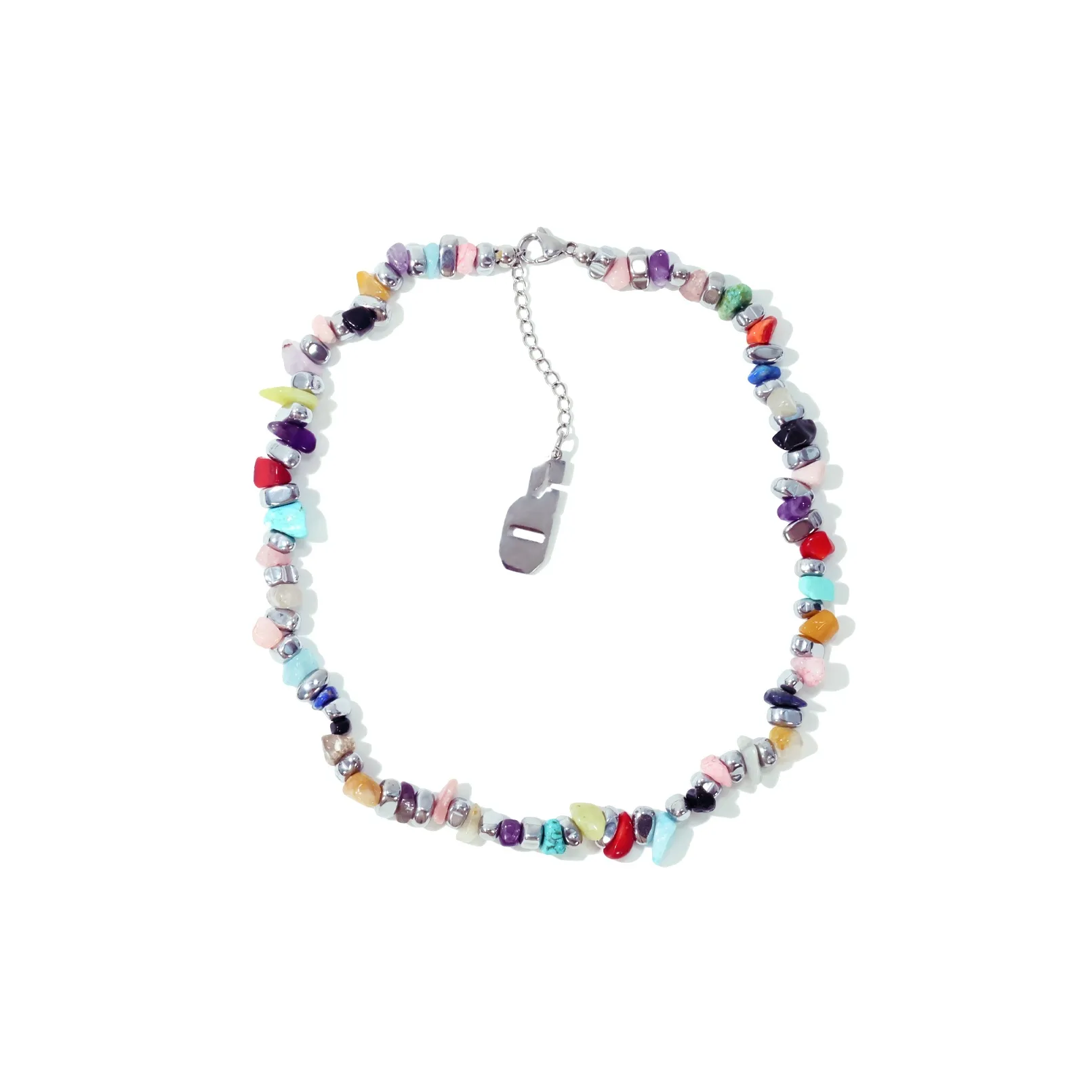 Get'em ON Смешанный Crushed Камень Титановая сталь Серебряный самородок Ожерелья Унисекс