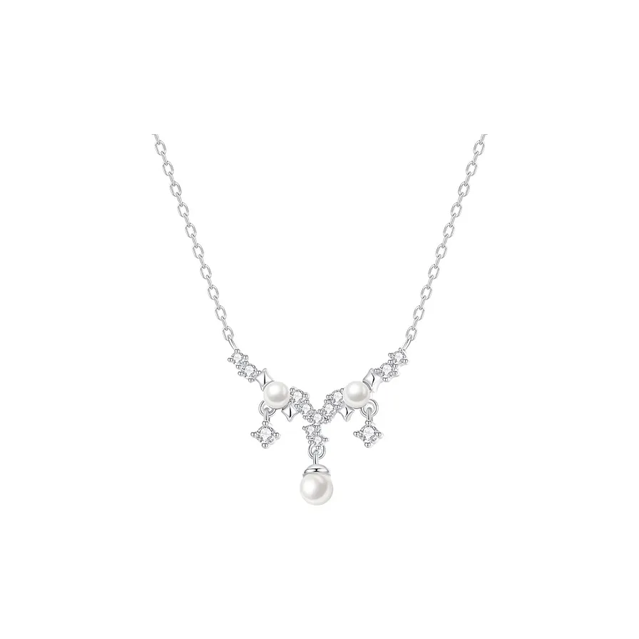 SHEPANEE S925 Silver Synthetic Cubic Zirconia Pearl Moonstone/Glue Drip Necklaces Women's