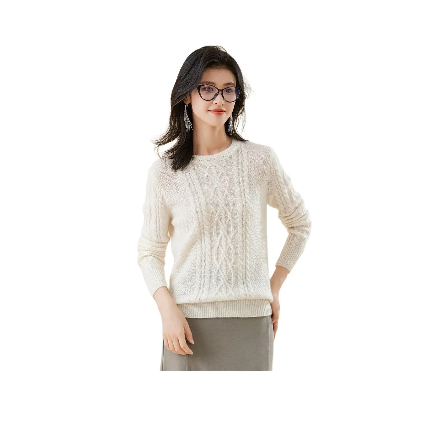 JINJU Кашемир Свитер Женская Белая