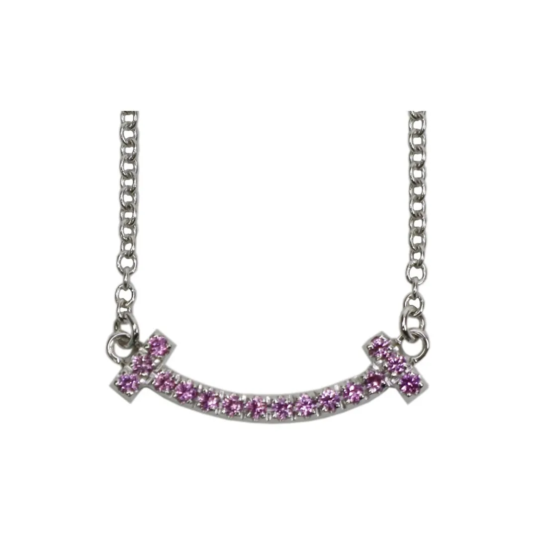 TIFFANY & CO. Pre Owned 2010s 18K White Gold Small T Smile Sapphire Necklace
