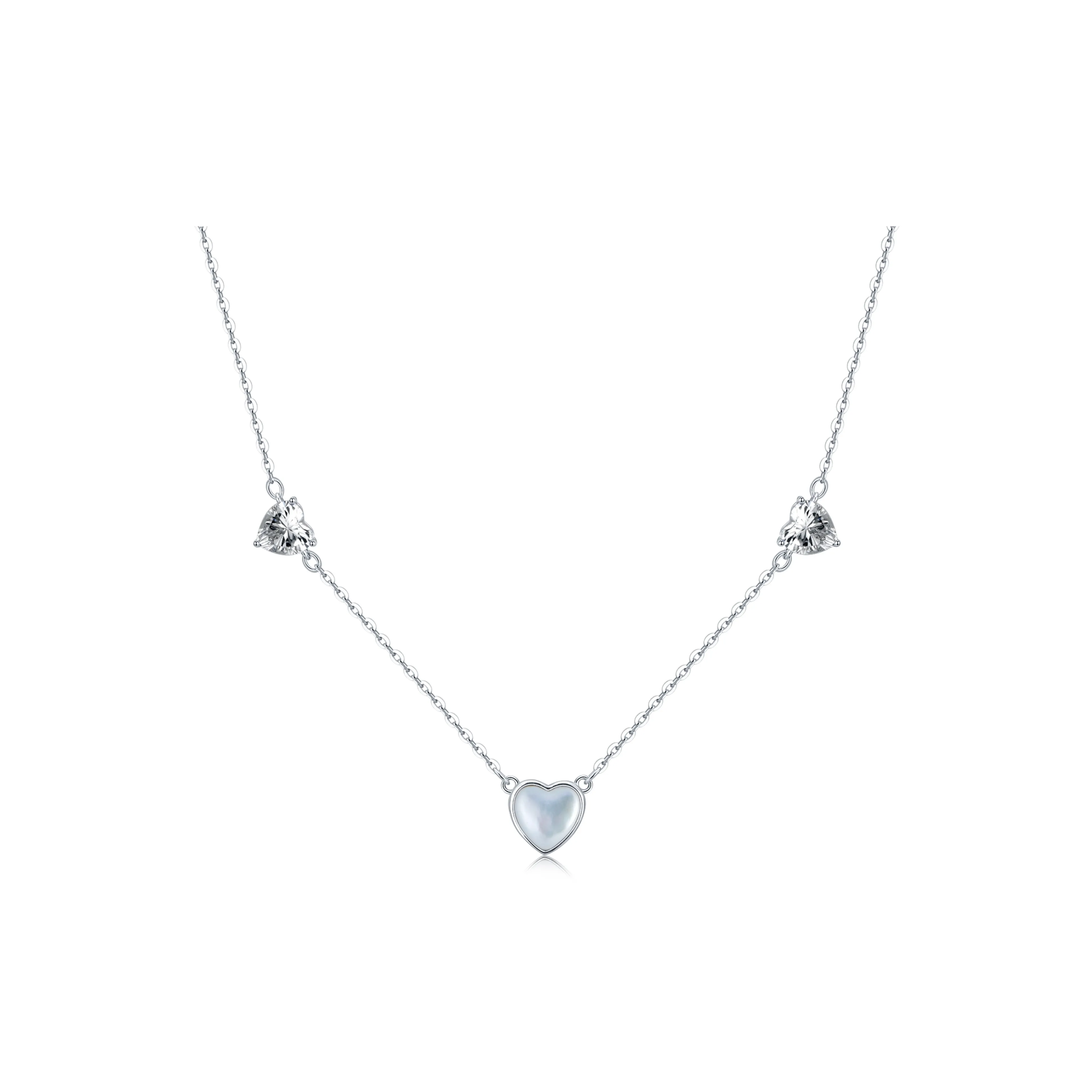 OUBI.YABI 925 Sterling Silver With White Gold Plating Zircon Shell Cat Eye Heart Necklace Women's
