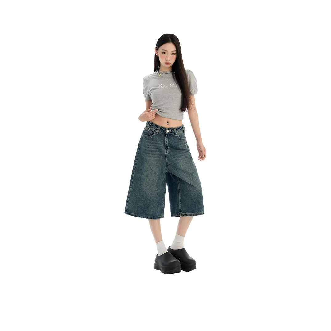 Wen Shan Винтажные синие штаны-капри женские джинсовые шорты