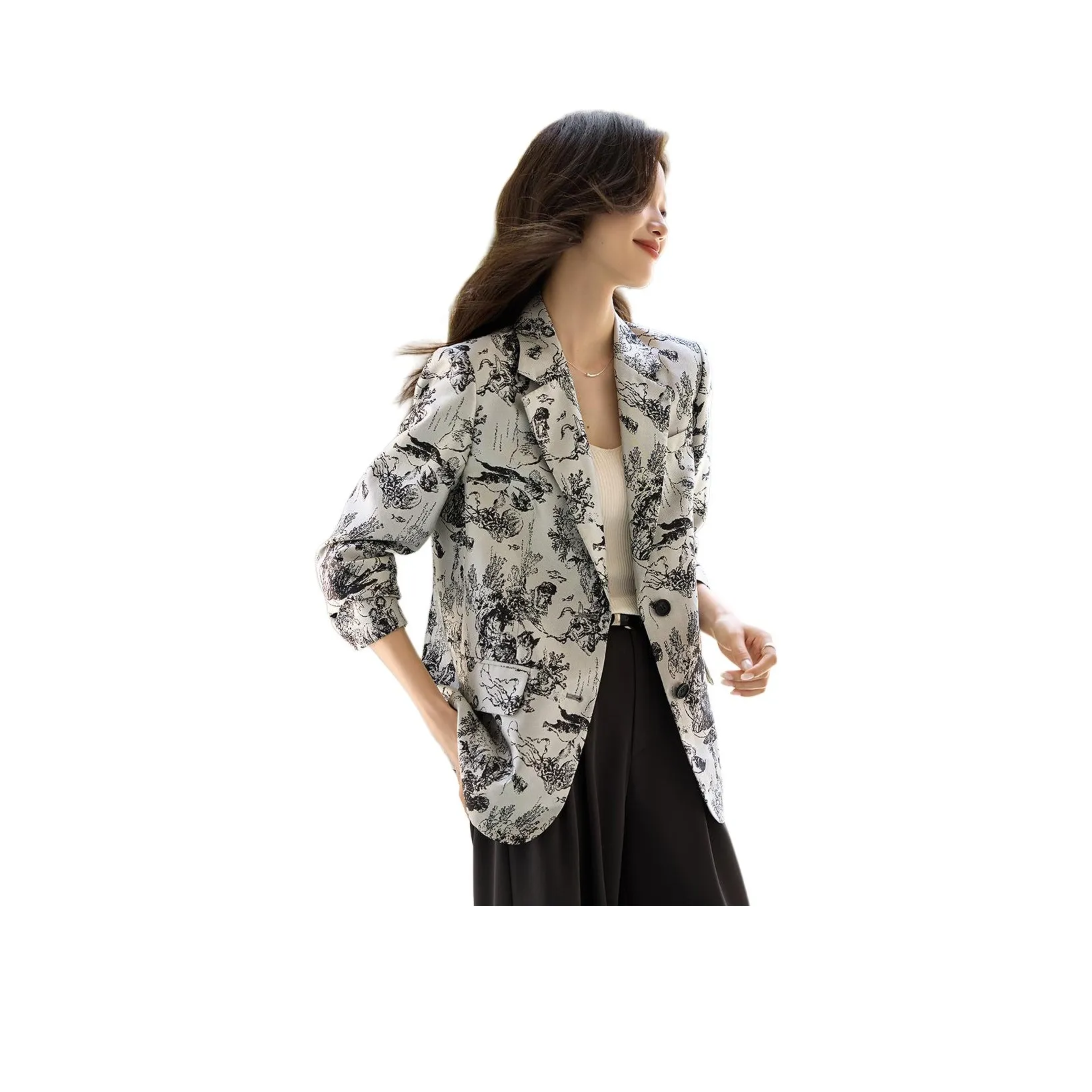 Mo Han Yi Mei Бизнес-костюм Женская Белая с Черным Цветком