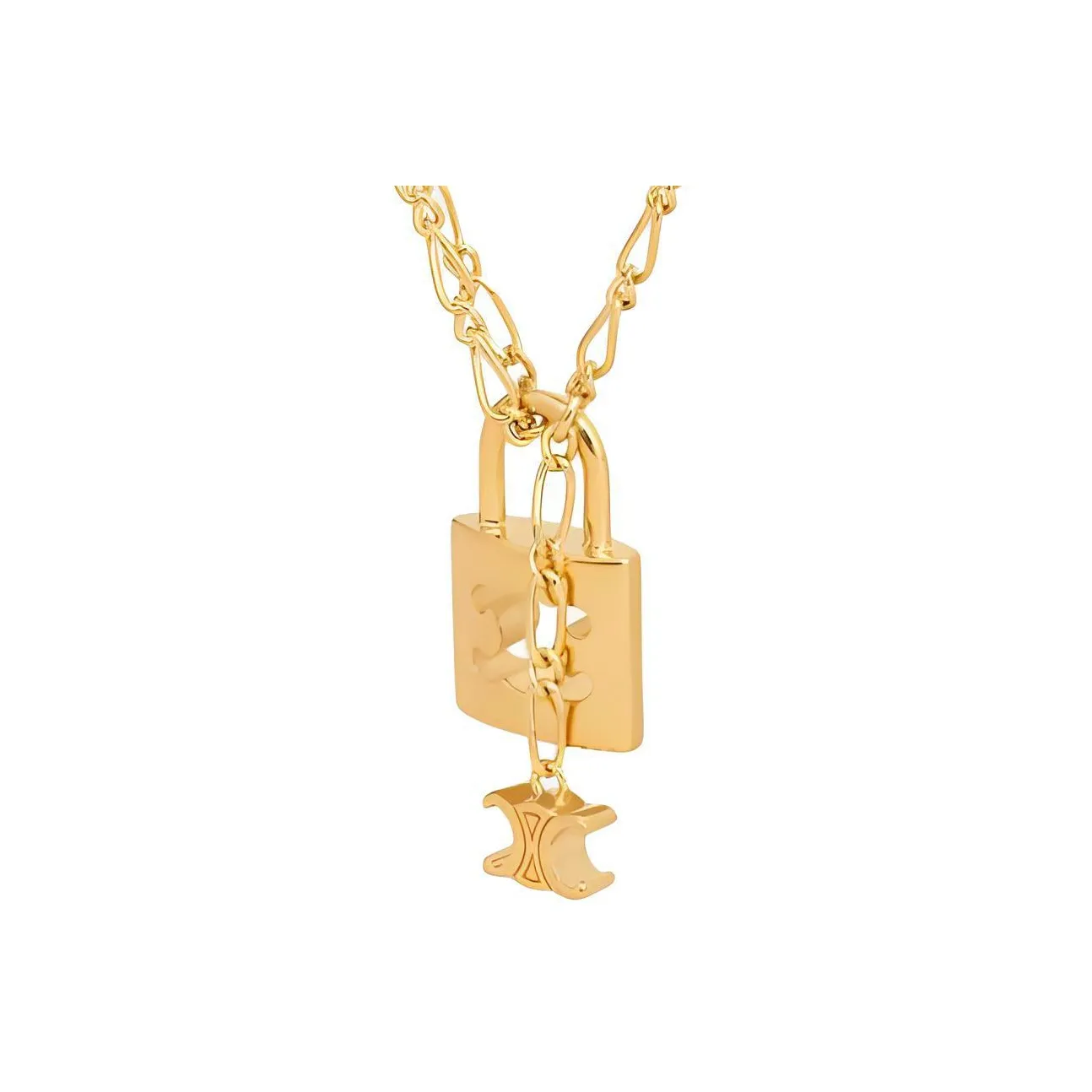 CELINE Triomphe Lock Necklace In Brass With Gold Finish